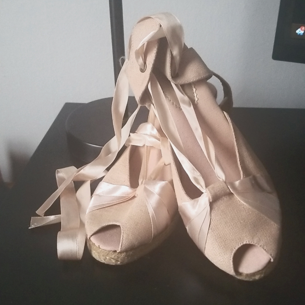 Peeptoe Balletcore Blush Pink Espadrilles Size 6 1/2